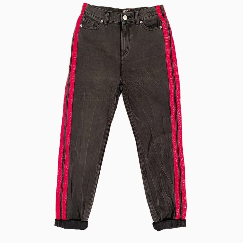 Urban Outfitters BDG Mom Jean  Black– Red Side Stripe Size 26